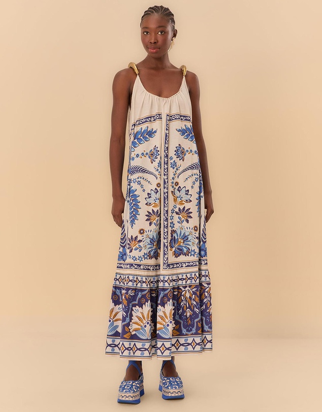 Farm Rio - Ana Tapestry Off-White Fish Straps Maxi Dress