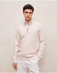 Trenery - Terry 1/4 Zip Monogram Sweat in Stone