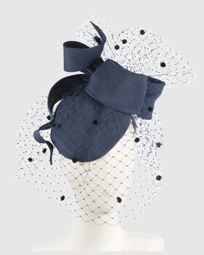 Max Alexander - Navy Pillbox with Veil Fascinator