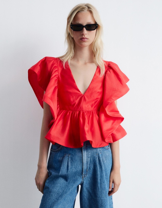 & Other Stories - Ruffle V-Neck Blouse