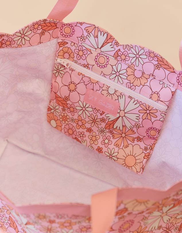 Sky Gazer - Scalloped Edge Beach Bag- Flower Power