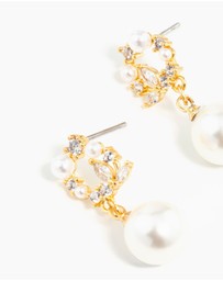 Lovisa - Gold Plated Cubic Zirconia Cluster & Freshwater Pearl Drop Earrings