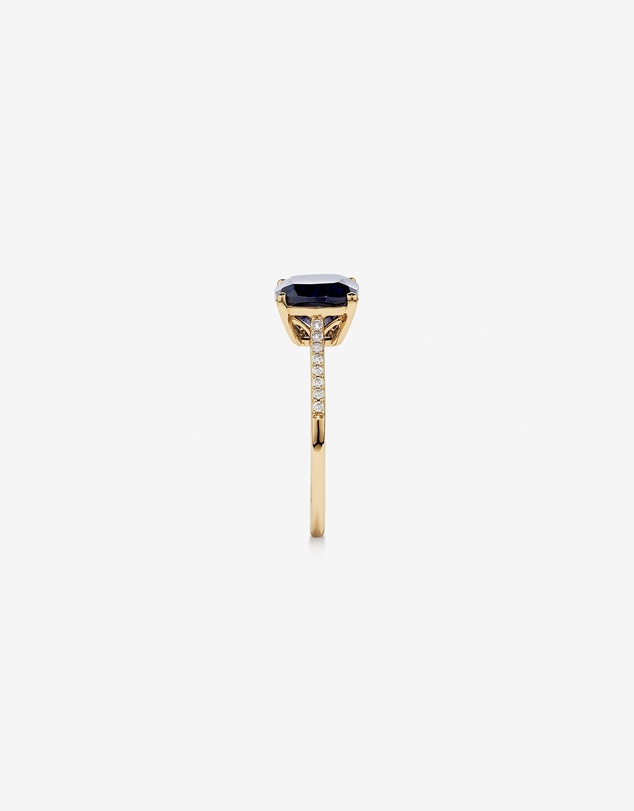 Michael Hill - Cushion Cut Blue Created Sapphire Gemstone and Diamond Ring in 10kt Yellow Gold