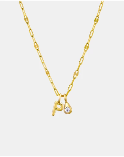 Zoe Olivia - 14K Gold Vermeil Imprint Initial P Cubic Zirconia Necklace