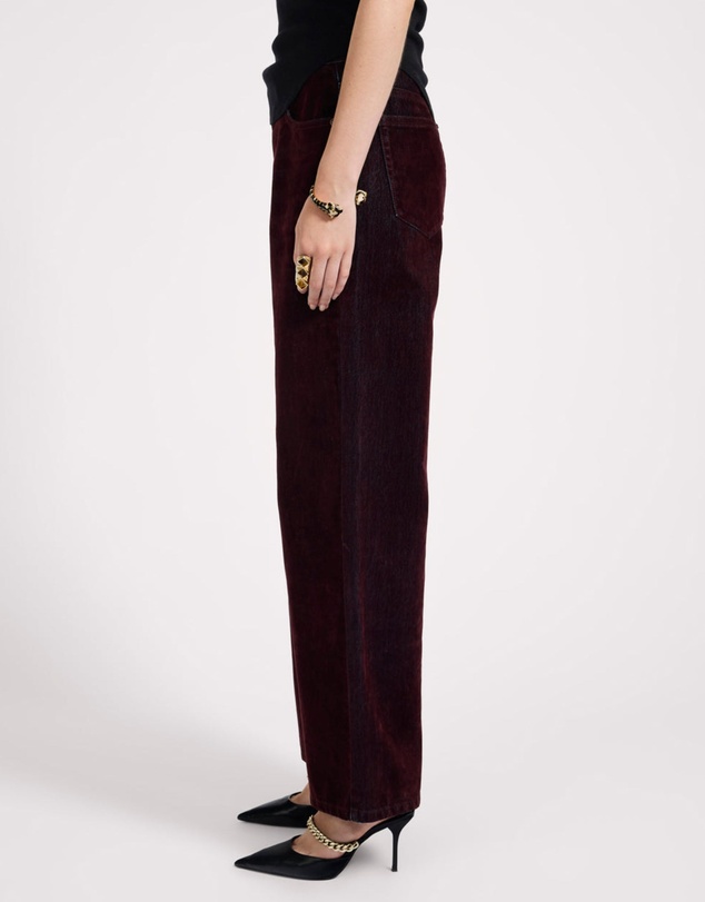 ONE TEASPOON - Jackson Mid Waist Wide Leg Velvet Finish Denim Jeans - Flocked Maroon