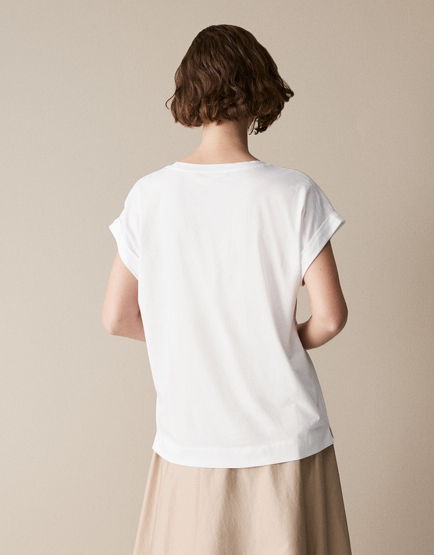 Trenery - Pima Cotton Cuff Sleeve T-shirt in White