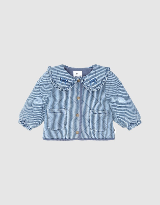 Huxbaby - Vintage Bow Collar Denim Jacket - Babies-Kids