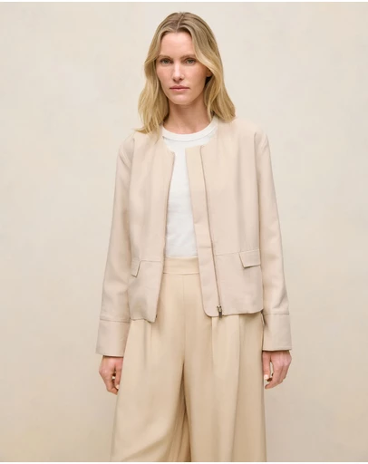 Trenery - Soft Collarless Blouson Jacket in Sand