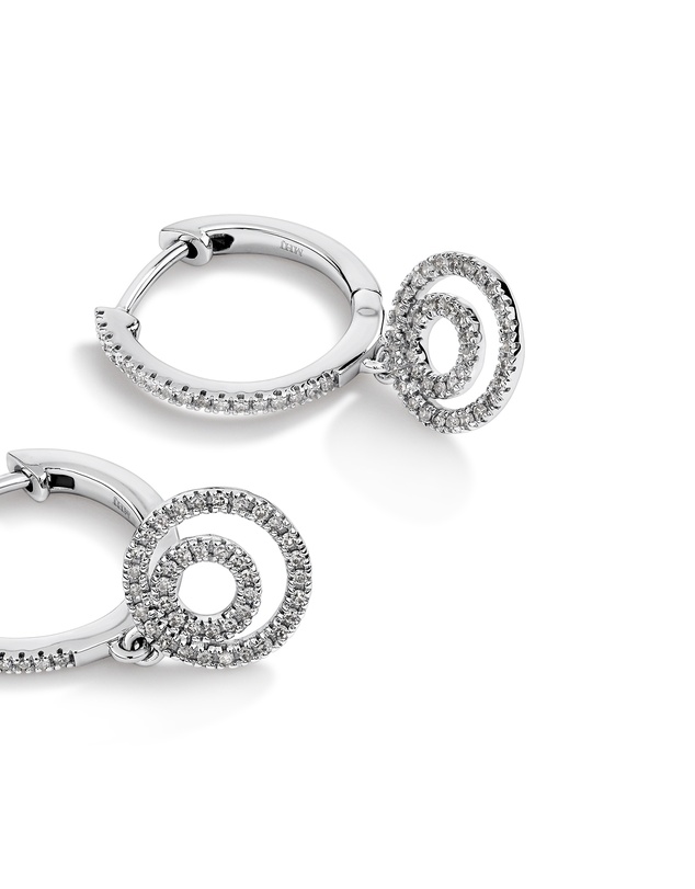Michael Hill - Fine Double Circle Diamond Drop Huggie Earrings in Sterling Silver