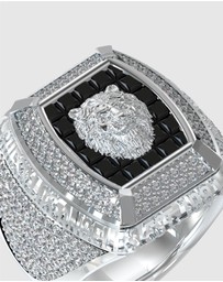 GUESS - 14MM LION PAVE Silver-Tone SIGNET RING