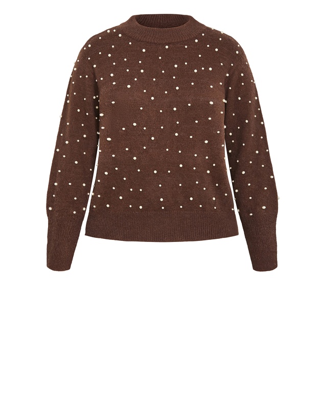 City Chic - Plus size Pearl Gate Jumper - chocolate