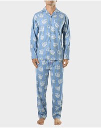Mitch Dowd - Mens Cuppa Joe Flannel Pyjama Set - Blue