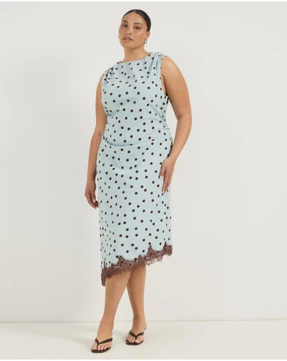 Atmos&Here Curvy - Polka Dot Midi Dress With Lace Trim