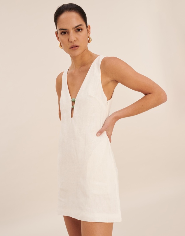 AERE - Fiora Linen Resin Trim Shift Dress
