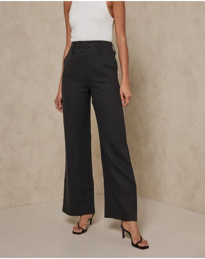 AERE - Linen Wide Leg Pants With Deep Waist Band