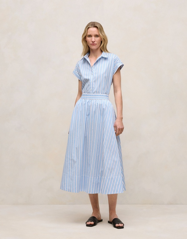 Trenery - Jacquard Stripe Poplin Skirt in Pastel Blue