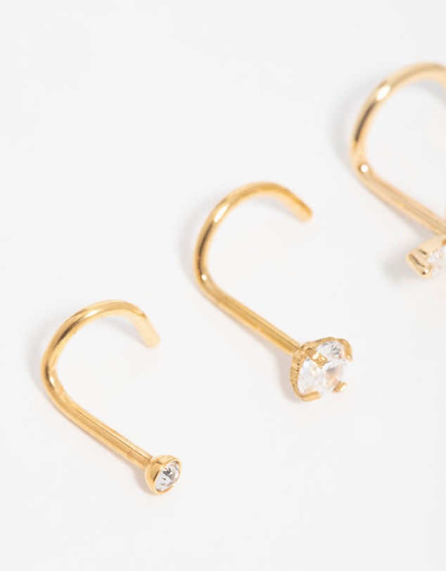 Lovisa - Gold Plated Surgical Steel Cubic Zirconia Butterfly Nose Piercings 3-Pack