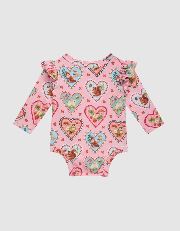 Fleur Harris - 'Woodland Love' Frill Bodysuit in Peach