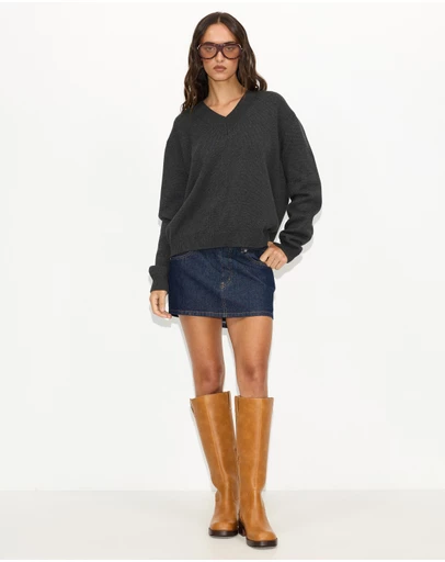 Dazie - Zara V-Neck Cotton Knit Jumper
