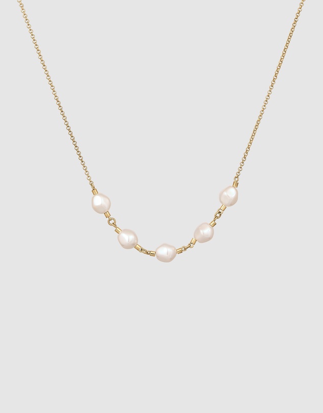 Elli Jewelry - Necklace Pearl Baroque Layering 925 Sterling Silver Gold-Plated