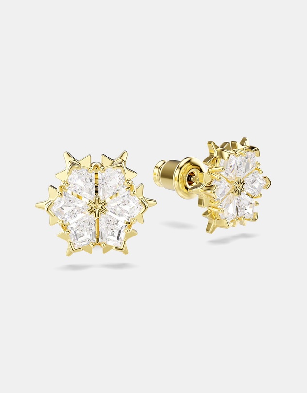 Swarovski - Magic Stud Earrings, Mixed Cuts, Snowflake, White, 18K Gold Finish
