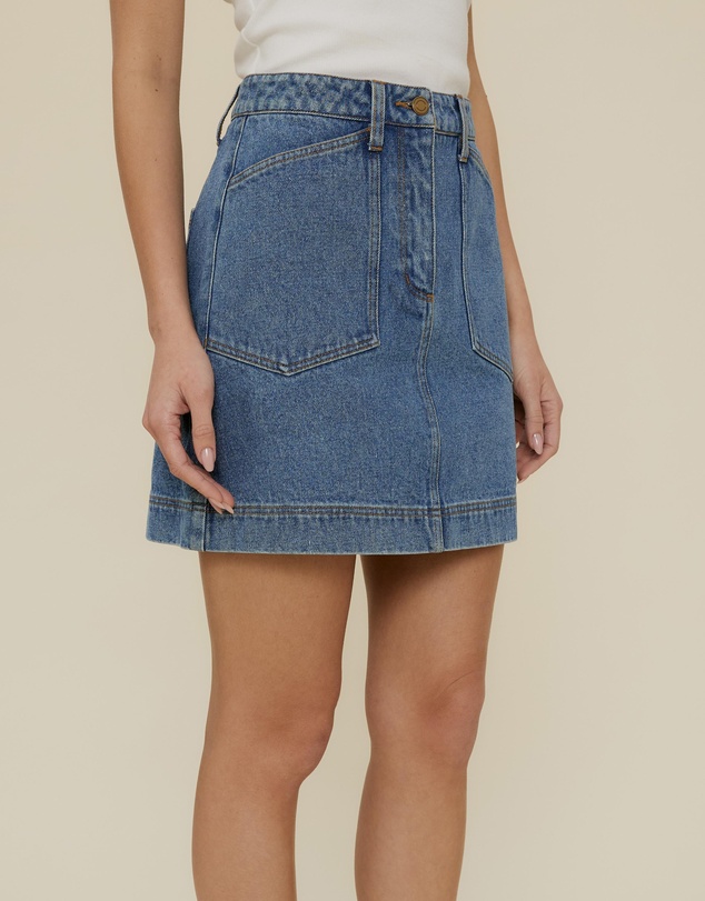 The Fated - Pocket Detail A-Line Denim Mini Skirt