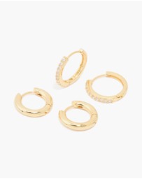 Lovisa - Gold Plated Brass Cubic Zirconia Thin Medium Huggie Earrings Pack