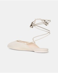 Kate Spade - Eloise Floral Smooth Leather Ankle Wrap Mule Flats