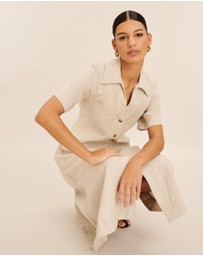 AERE - Opal Linen Open Collar Midi Dress