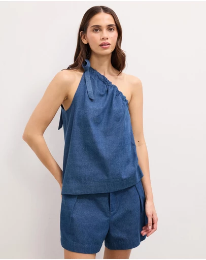 The Fated - Millie Soft Denim One Shoulder Top