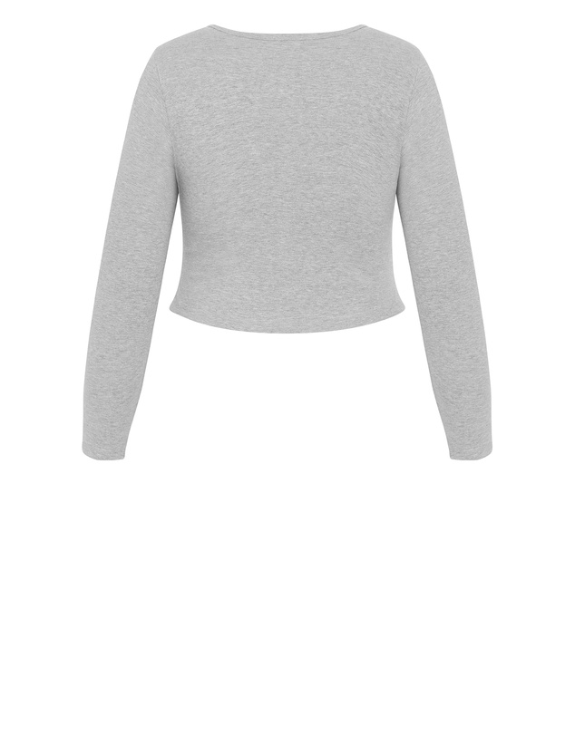 City Chic - Plus size Lily Button Through Rib Top - grey marle