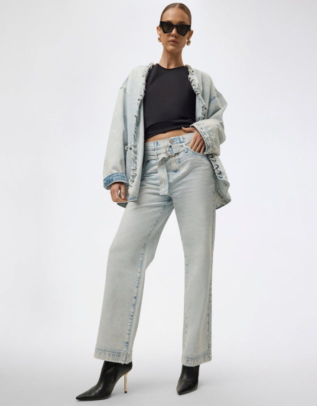 ONE TEASPOON - Jackson Belted Mid Waist Wide Leg Denim Jeans - Beach Blue