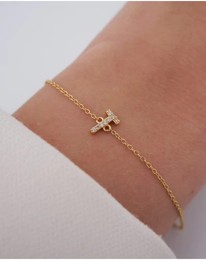 The Silver Collective - A-Z Letter Bracelet Gold - T