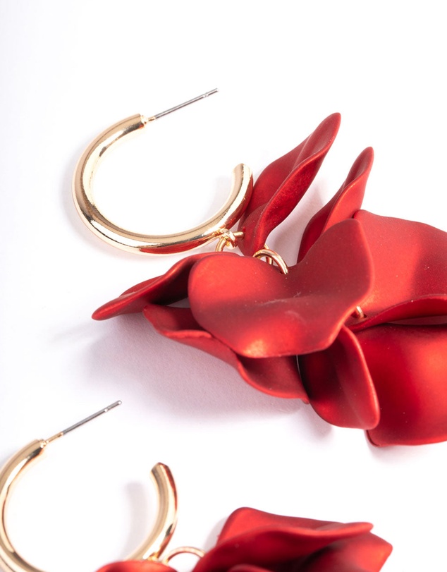 Lovisa - Red Coated Petal Huggie Earrings
