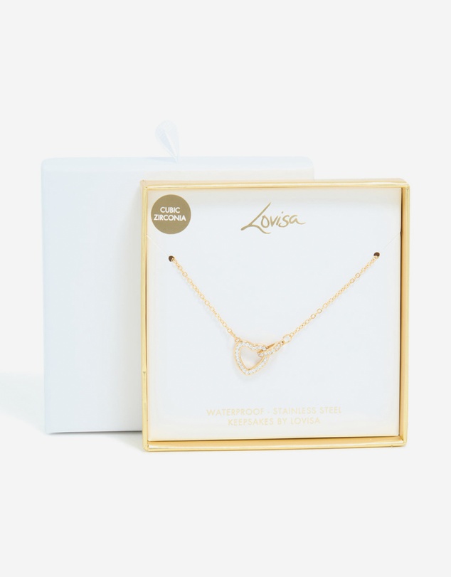 Lovisa - Waterproof Gold Plated Stainless Steel Cubic Zirconia Hollow Heart Necklace