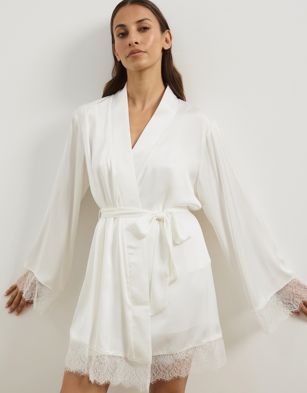 Atmos&Here - Pearl Lace Trim Satin Robe