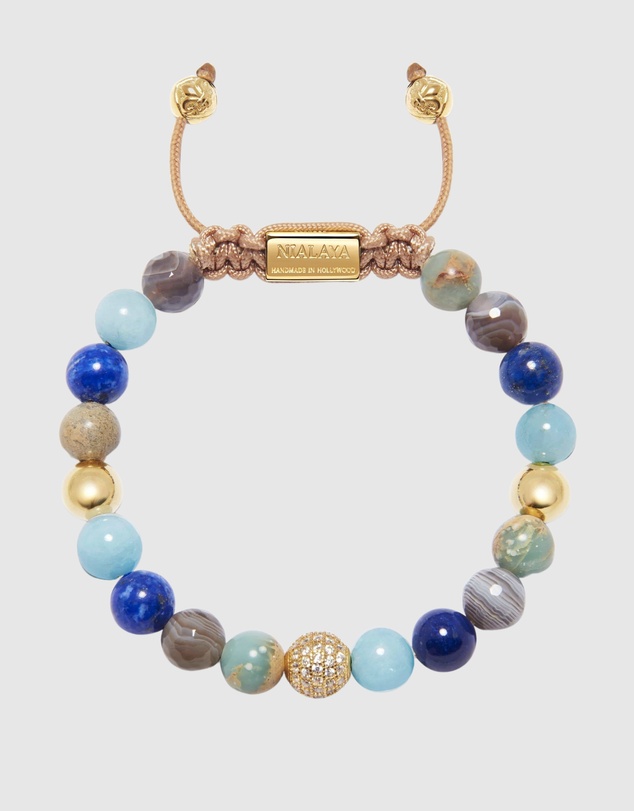 Nialaya Jewellery - Women's Beaded Bracelet with Aquamarine, Blue Lapis, Opal, and Botswana Agate