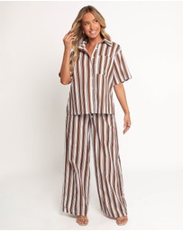 Petal & Pup - Thalia Wide Leg Pant - Chocolate Stripe