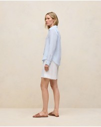 Trenery - Yarn Dyed Stripe Linen Shirt in Dove Blue