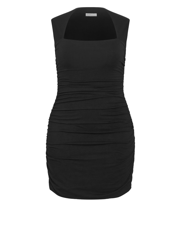 City Chic - Plus size Milly Square Neck Ruched Mini Dress - black
