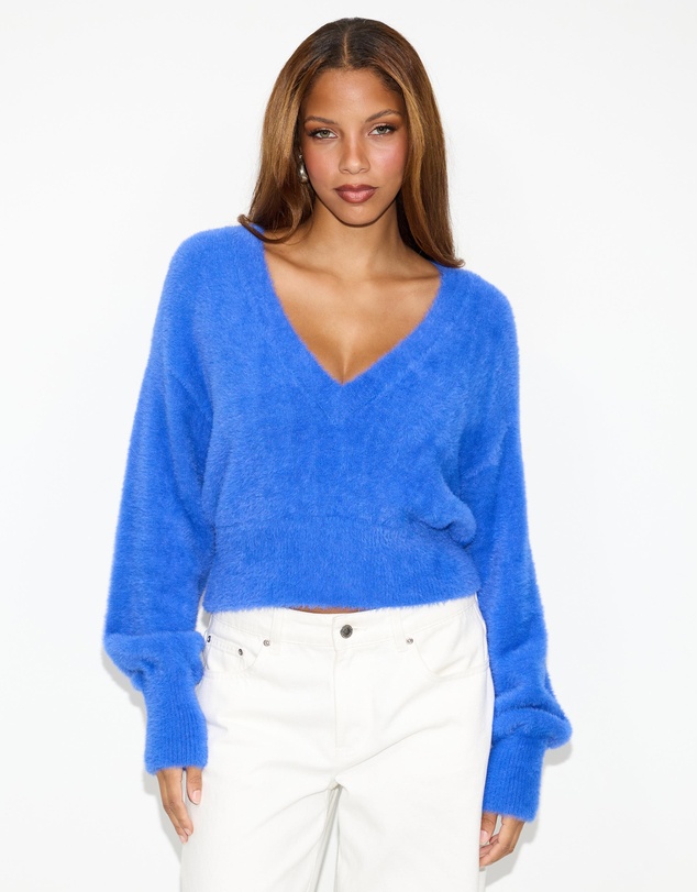 Dazie - Faye Fuzzy V-Neck Sweater
