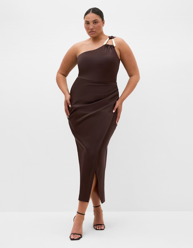 City Chic - Plus size Jayne One Shoulder Maxi Dress - chocolate