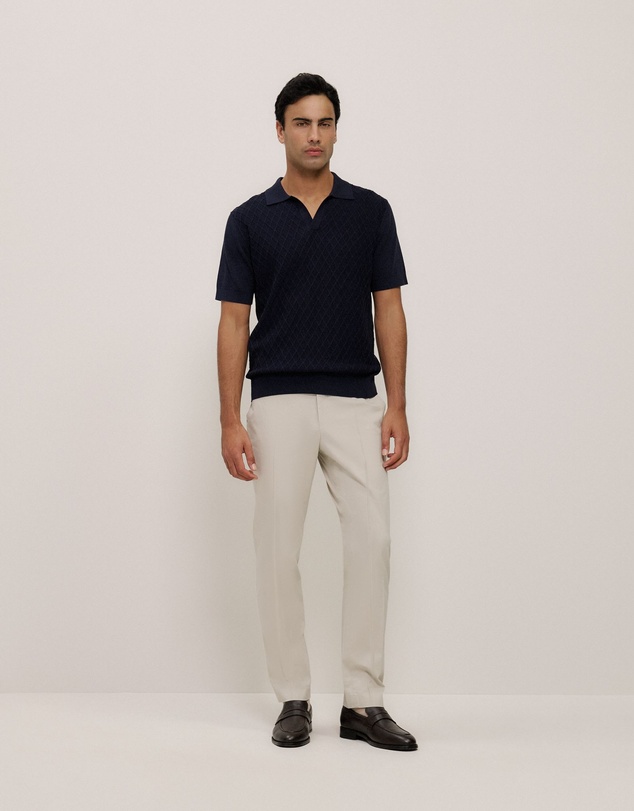 Trenery - Mercerised Diamond Knit Polo in Navy