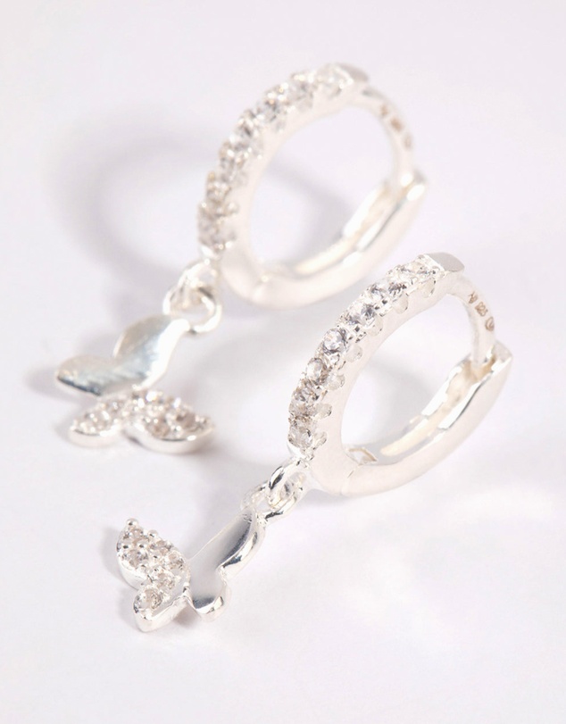 Lovisa - Sterling Silver Diamante Butterfly Huggie Earrings