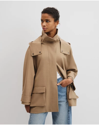Country Road - Wool Blend Tailored Funnel Coat
