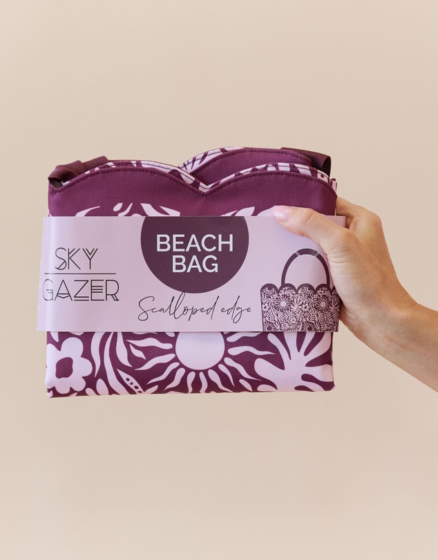 Sky Gazer - Scalloped Edge Beach Bag- Berry Sunrise