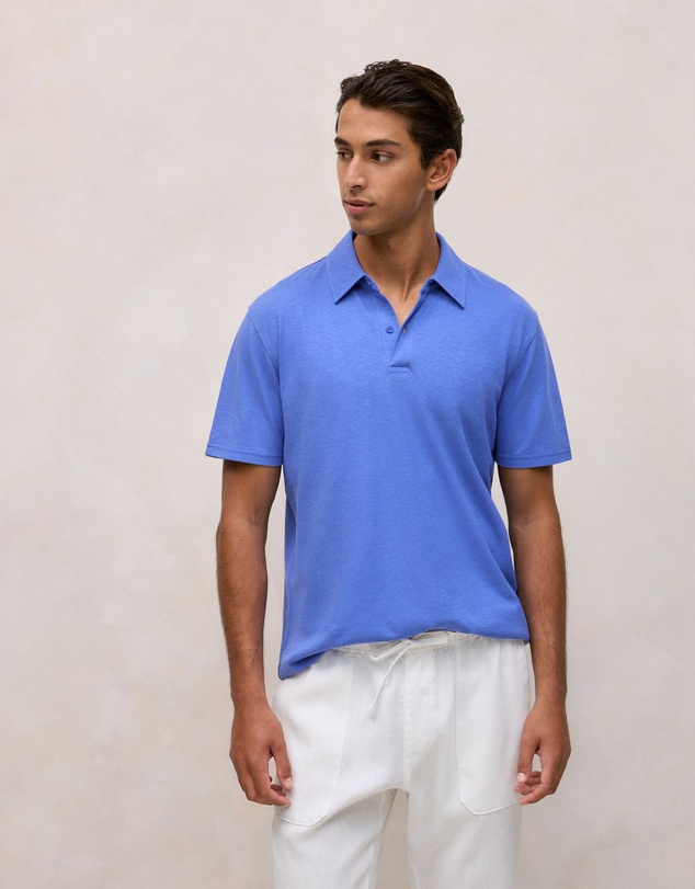 Trenery - Linen Cotton Jersey Polo in Vivid Blue