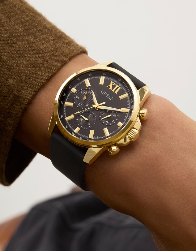 GUESS - Guess Men's Black Gold Tone 44mm Multi-function Watch
