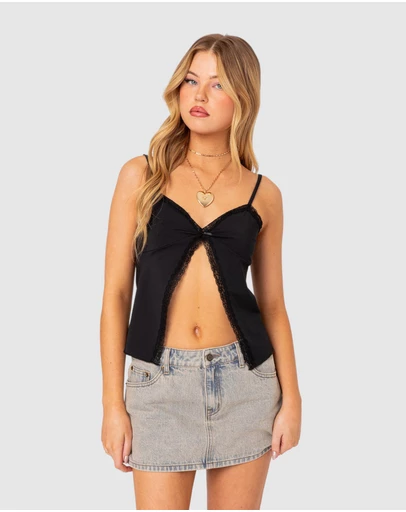 EDIKTED - Lace Trim Split Front Top