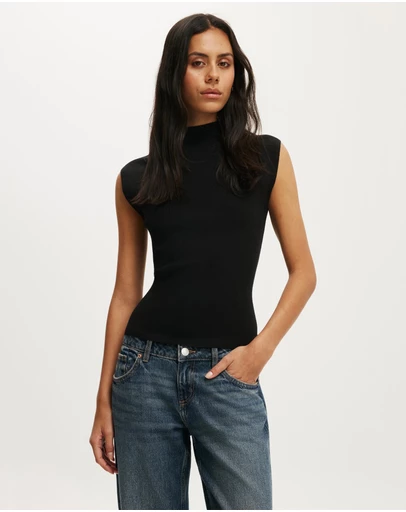 Cotton On - Mock Neck Sleeveless Fine Knit Top